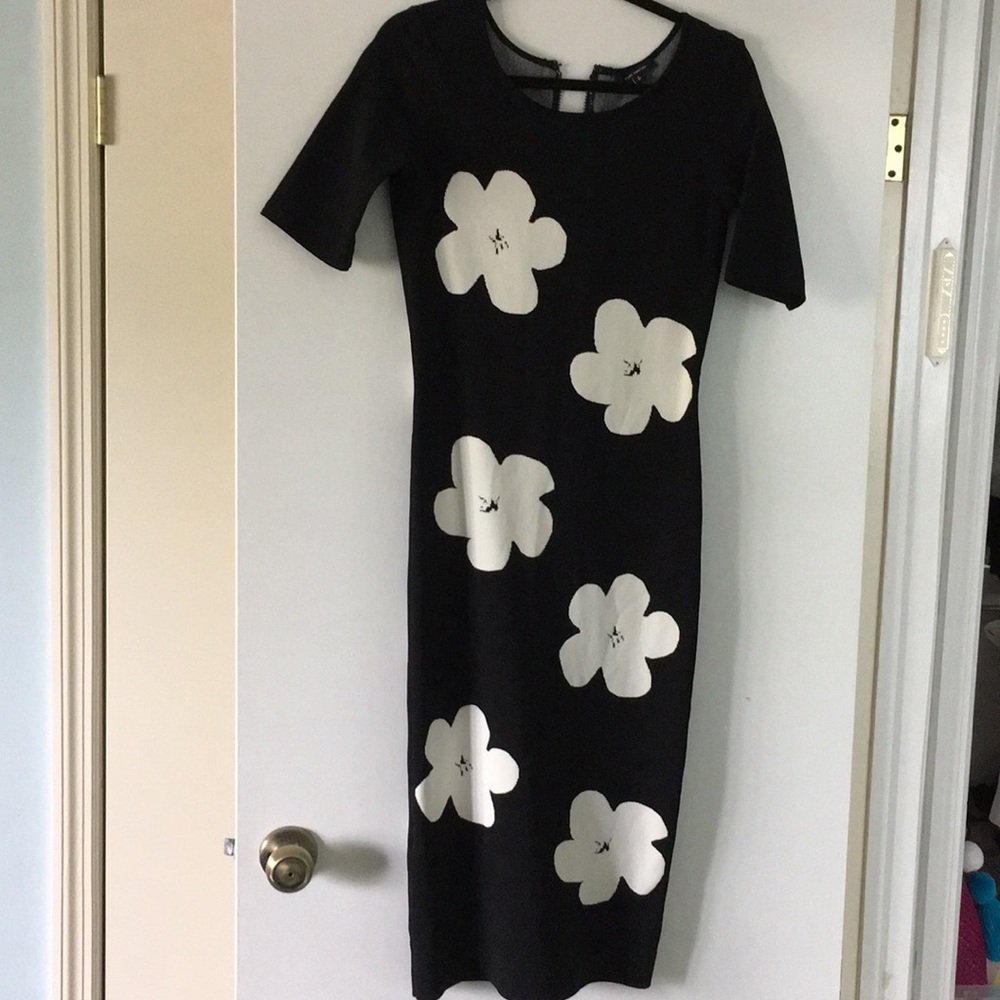 Pink Tartan Black Dress with White Floral Appliqués